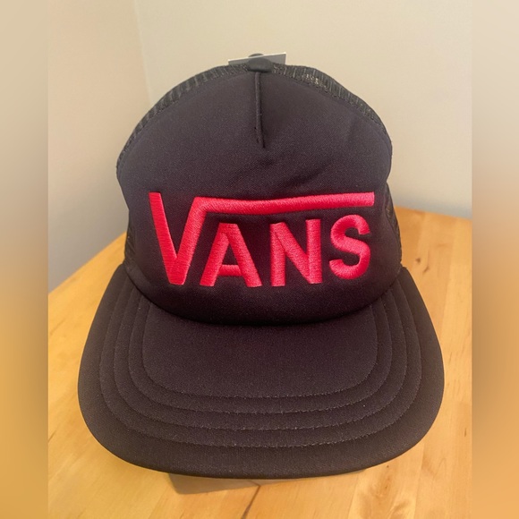 Vans Hat Cap Snap Back Black Pink Trucker Skateboard Skater Mesh Back Mens - Picture 2 of 13